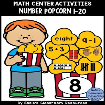 Math Centers Popcorn Counting 1-20 File Folder Game Teacher Resource Supplies