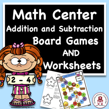 Preview of Math Center Addition and Subtraction Board Games & Worksheets