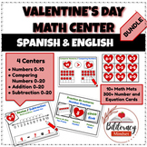 Math Center Bundle - Valentine Theme - English and Spanish