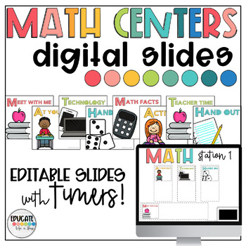 Preview of Math Center Digital Slides - Math Rotation Board - EDITABLE with Timers