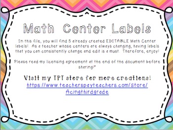 Preview of Math Center Labels