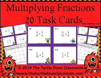 Preview of Multiplying Fractions 20 Task Cards - Print and Teach ! No Prep!