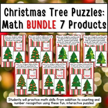Preview of Math Center Pre-K Kinder First Christmas Tree Puzzles BUNDLE 7 Products!