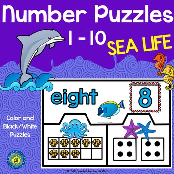 Math Center: SEA LIFE Number Puzzles 1 – 10 - Ten Frames and Dice
