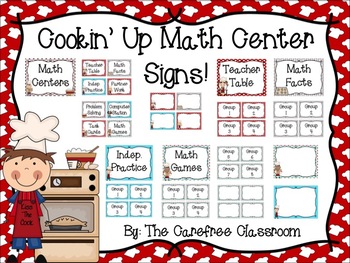 Preview of Math Center Signs: Cooking Themed EDITABLE