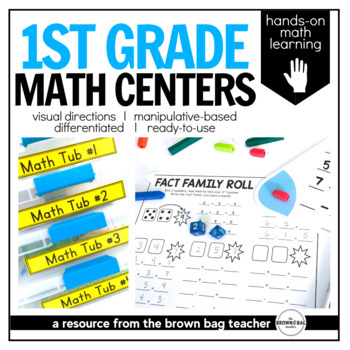 Preview of 1st Grade Math Centers - 28 Centers, Labels, & Visual Directions: Add & Subtract