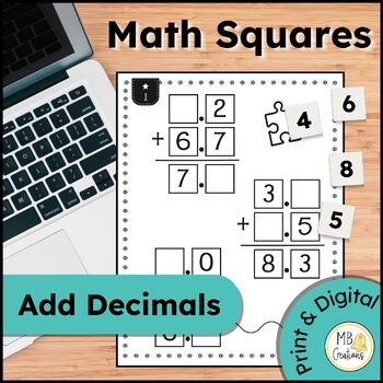 Preview of 4th Grade Add Decimals Math Tiles - Gifted Enrichment File Folder Game + Google