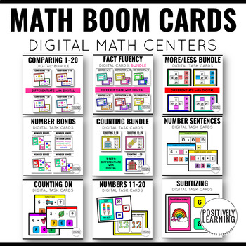 Preview of Math Centers Boom Cards Bundle for K-1 Skills No Prep