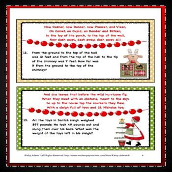 Math Task Cards Christmas Twas the Night Before Christmas by Kathy Adams