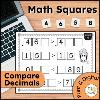 Preview of 4th Grade Compare Decimals Math Tiles -Gifted Enrichment File Folder Game Google