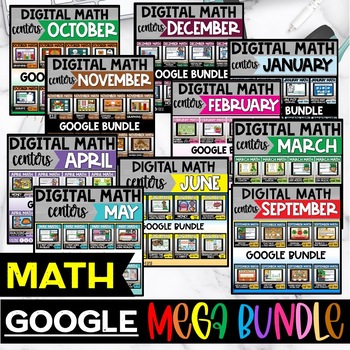 Preview of Math Centers Interactive Digital GOOGLE Classroom YEAR LONG Bundle