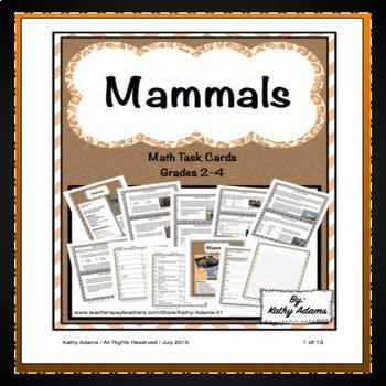 Preview of Mammals Math Task Cards