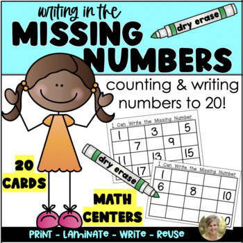 Preview of Missing Numbers to 20 - Math Center or Station Activity - Print Laminate & Write