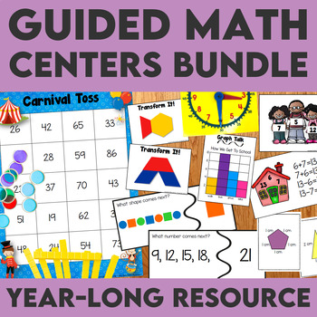 Preview of Guided Math Year Long Math Centers Bundle for 2nd and 3rd Grade - Ontario & CCSS