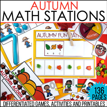 Preview of Kindergarten Math Centers - Autumn Math Stations and Fall Math Activities
