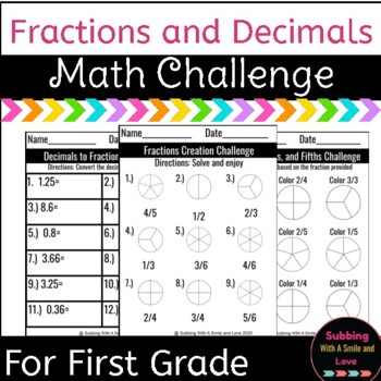 Preview of Math Challenge Fractions and Decimals Printables 