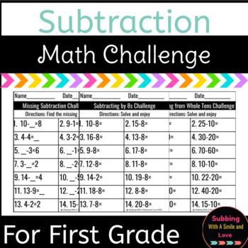 Preview of Math Challenge Subtraction Printables