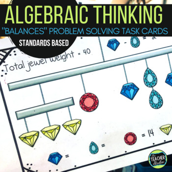 Preview of Balancing Equations Problem Solving Task Cards - Math Challenge Activity