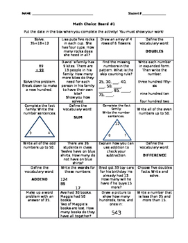 Preview of Math Choice Board- 2nd Grade