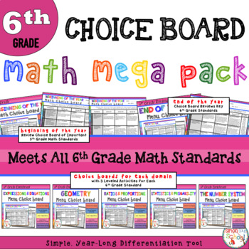 Preview of 6th Grade Math Choice Board Mega Bundle  - Year Long - Distance Learning