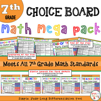 Preview of Math Choice Board Mega Bundle - All 7th Grade Standards - Distance Learning