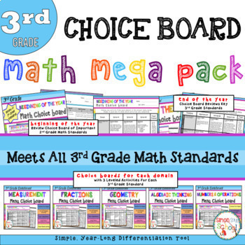 Preview of Math Choice Boards – Year Long – All 3rd Grade Standards - Distance Learning