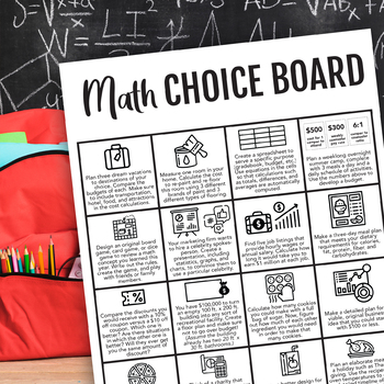 Preview of Math Choice Board: Project-Based Independent Learning