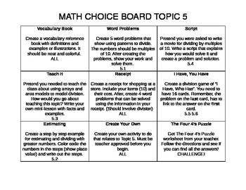 Preview of Math Choice Board Topic 5