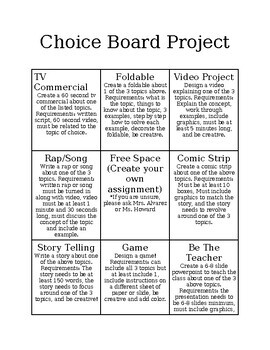 Preview of Math Choice Board and Rubric