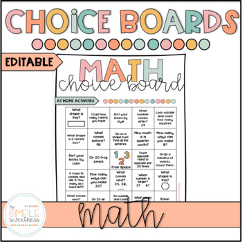 Preview of Math Choice Boards Print & Go and EDITABLE | Distance Learning