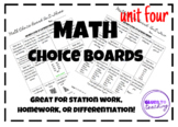 Math Choice Boards (EDITABLE)- Unit Four *Distance Learning*