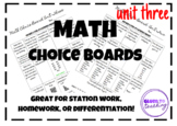 Math Choice Boards (EDITABLE)- Unit Three *Distance Learning*