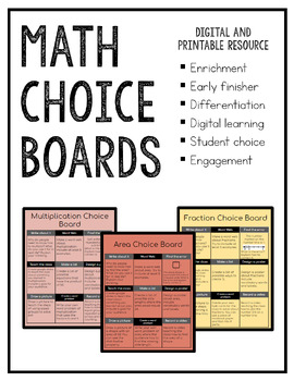 Preview of Math Choice Boards-No Prep Early Finisher Differentiation
