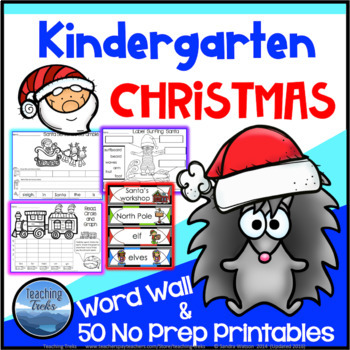 Preview of Christmas Math and Literacy Worksheets Kindergarten | Word Wall