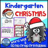Christmas Math and Literacy Worksheets Kindergarten | Word Wall