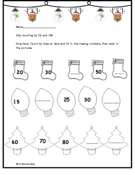 Math Christmas themed skip counting by 5's and 10's by tara bunnenberg