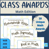 Math Class Award Certificates | End of Year | May | June |