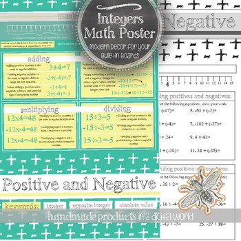 Preview of Integers Math Poster: Positive and Negative Integer Bulletin Board Decor