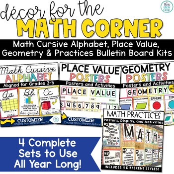 Preview of Place Value Chart Geometry Posters Math Vocabulary Bulletin Board Ideas 
