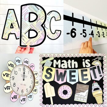 Preview of Math Classroom Decor Set with Printable Pastel Decorations