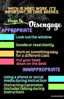 Preview of Math Classroom Management/Rules Poster: Appropriate Ways to Disengage (11x17in)