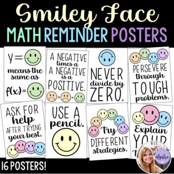 Preview of Middle School Math & High School Math Classroom Reminder Posters - Smiley Theme