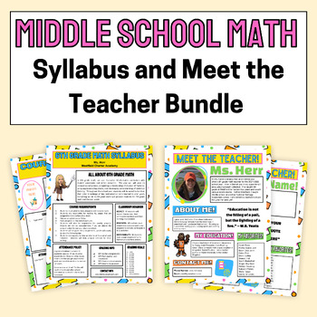 Preview of Back to School Middle School Math Meet the Teacher & Course Syllabus Bundle