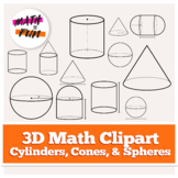 Math Clipart | 3D Geometry Shapes | Cylinders, Cones, Sphe