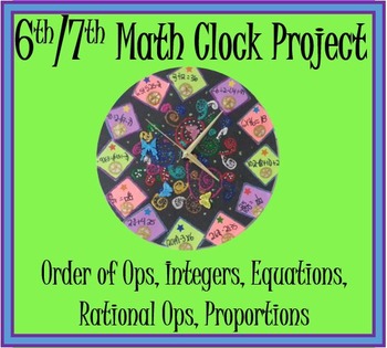 Preview of Math Clock Project 6th 7th (Order of Operations, Integers, Equations etc)