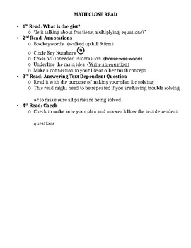 Preview of Math Close Reading / Story Problem Guide