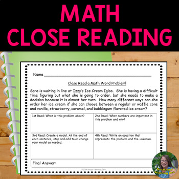 Preview of Math Close Reading Worksheets