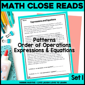 Preview of Math Close Reads - Expressions, Order of Operations, & Patterns