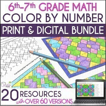 Preview of 6th and 7th Grade Math Color by Number Probability, Inequalities Coloring Sheets