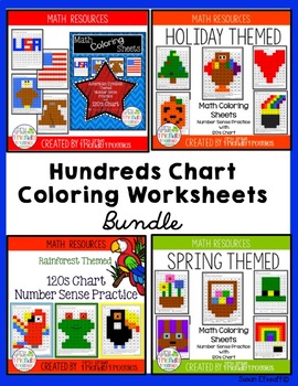 Preview of Math Hundreds Chart Coloring Sheets Bundle